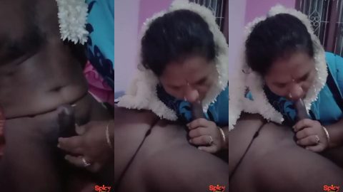 Angry Chennai aunty sucking husband's dick after gets birthday gift