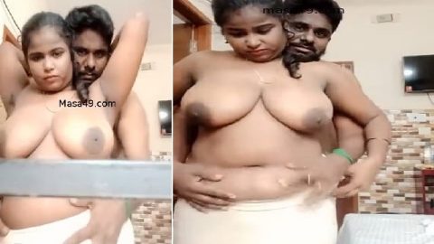 BBW wife big boobs pressing and viral blowjob