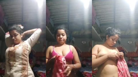 Bengali young village girl squeezing her brown nipples