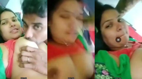 Horny husband sucking wife's big boobs and fucking her mouth