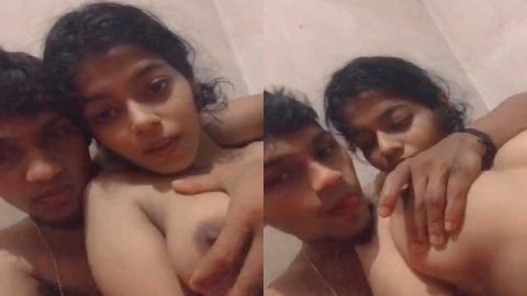 Indian BF playing with boobs of GF on cam