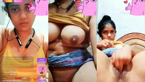 Indian cute girl squeezing big boobs and fingering pussy for bf on vc