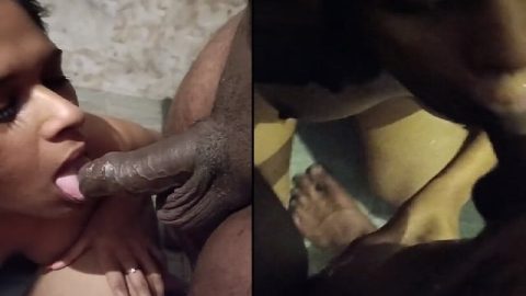 Indian girl tasting dick in threesome fucking