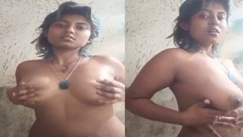 Indian short hair big boobs girl naked bathing