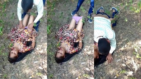 MP village sexy girl getting fucked in jungle by two village men