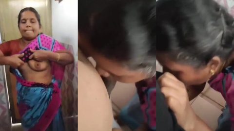 Marathi maid aunty with big boobs sucks home owner's cock in bathroom
