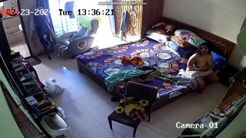 Unsatisfied desi bhabhi's CCTV footage of fingering pussy in bedroom