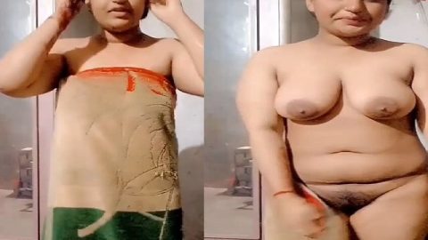 Big boobs chubby girl removing towel and nude