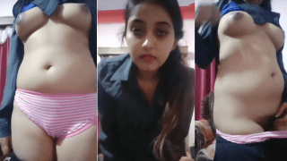 Blue-Eyed Desi Girl Strip Pointy Boobies Hairy Pussy Rub