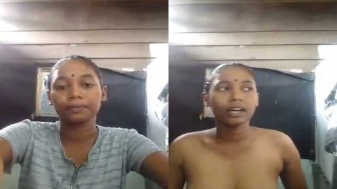 Cute Tamil girl bathing on selsfie cam