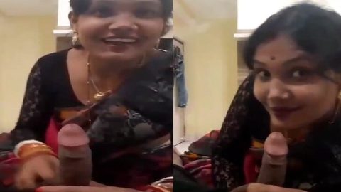Cute expression bhabhi in saree with Desi blowjob