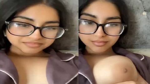 Cute girl in glasses topless viral show of big boobs