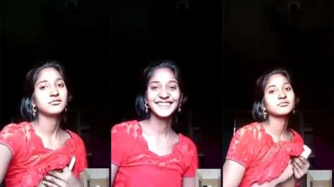 Cute girlfriend showing boobs to lover on video call