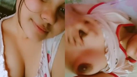 Cute girlfriend selfie video showing boobs and pussy
