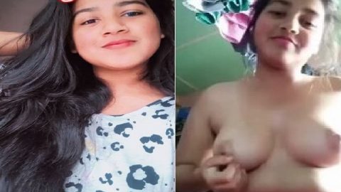Cute village sister topless boob show selfie video