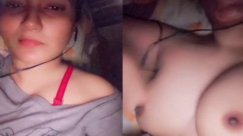 Gorgeous girl boobs exposing at night to lover