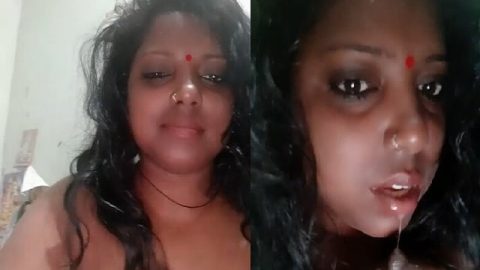 Horny village bhabhi sucking her own big boobs