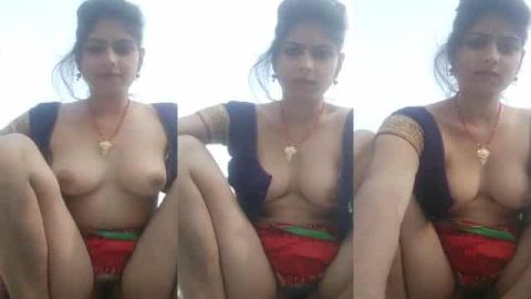 Hot village girl fingering her hairy pussy outdoors