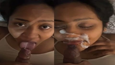 Huge facial cum upon mouth watery blowjob by wife