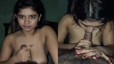 Long boobs girlfriend giving viral Indian blowjob
