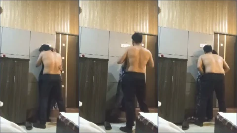 Mature girl hardcore standing sex against wall in hotel