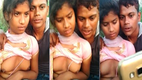 Village fair innocent girl boobs press bra up kiss shy romance