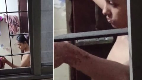 Neighbor girl dress change after nude bath caught