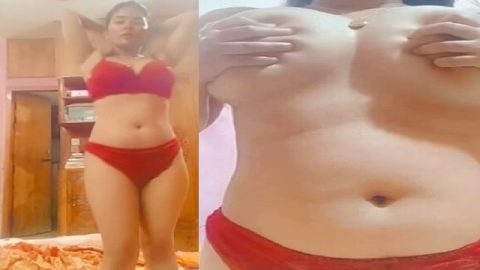 Red bra girl topless showing her milk tankers