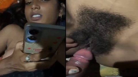 Shy girlfriend hairy pussy sex video with lover