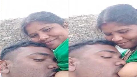 Sucking big boobs of Bhabhi outdoors on cam