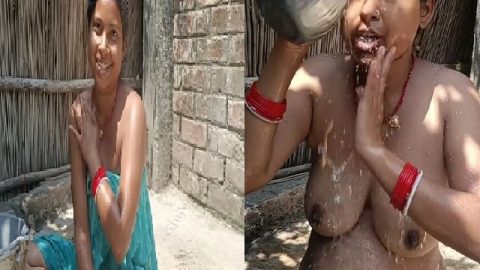 Village bhabhi nude bath outdoors with devar