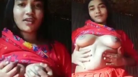 Village girl pressing boobs topless viral show