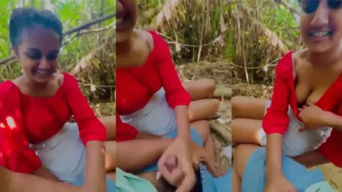 Cute Girl Giving Handjob outdoor 2