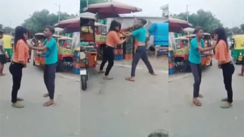Girl stripped naked in a fight - between boy and girl on the street