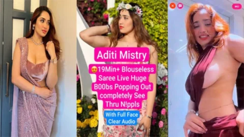 ADITI MISTRY Most Requested New App Exclusive Expensive Blouseless Brown Saree Live Part 1