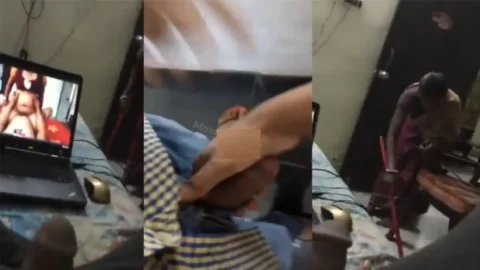 Watching Porn in Front of the Maid Sucking Owner