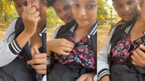 Sweet School Babe - BF Boobs Press Outdoor Exposed