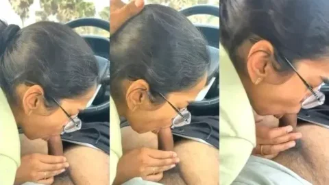 Desi Teen Girlfriend Glasses Blowjob MMS Sucks Dick In Car Video MMS