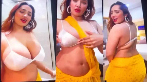 Aditi Mistry Nude Big Boobs Exposed in Yellow Saree Live Cam Show Video MMS