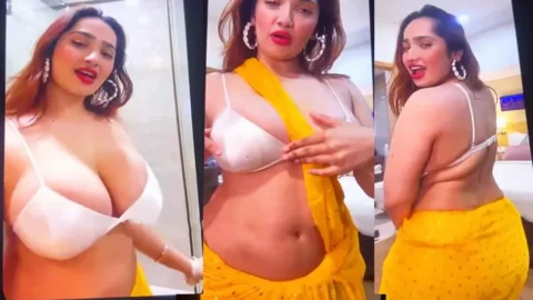 Aditi Mistry Nude Big Boobs Exposed in Yellow Saree Hot Live Show Video MMS