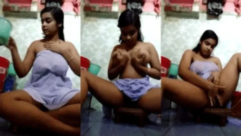 Girlfriend Bathes, Presses Boobs Masturbates Desi Porn MMS
